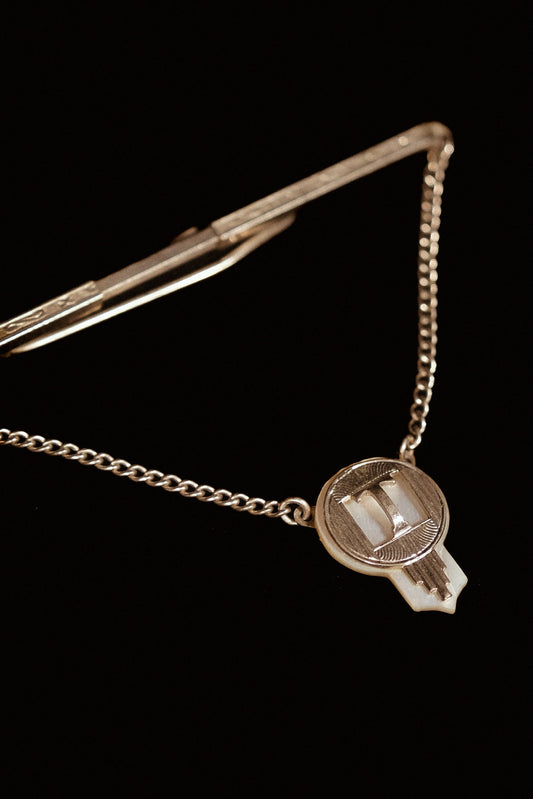 Adjustable Art Deco Tie Slide Featuring The Initial "T"