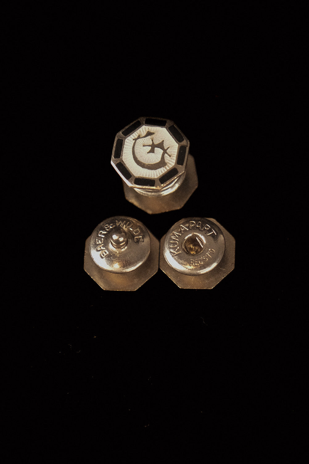 1920's Kum-A-Part Snap Cufflinks With Hand Painted Symbol