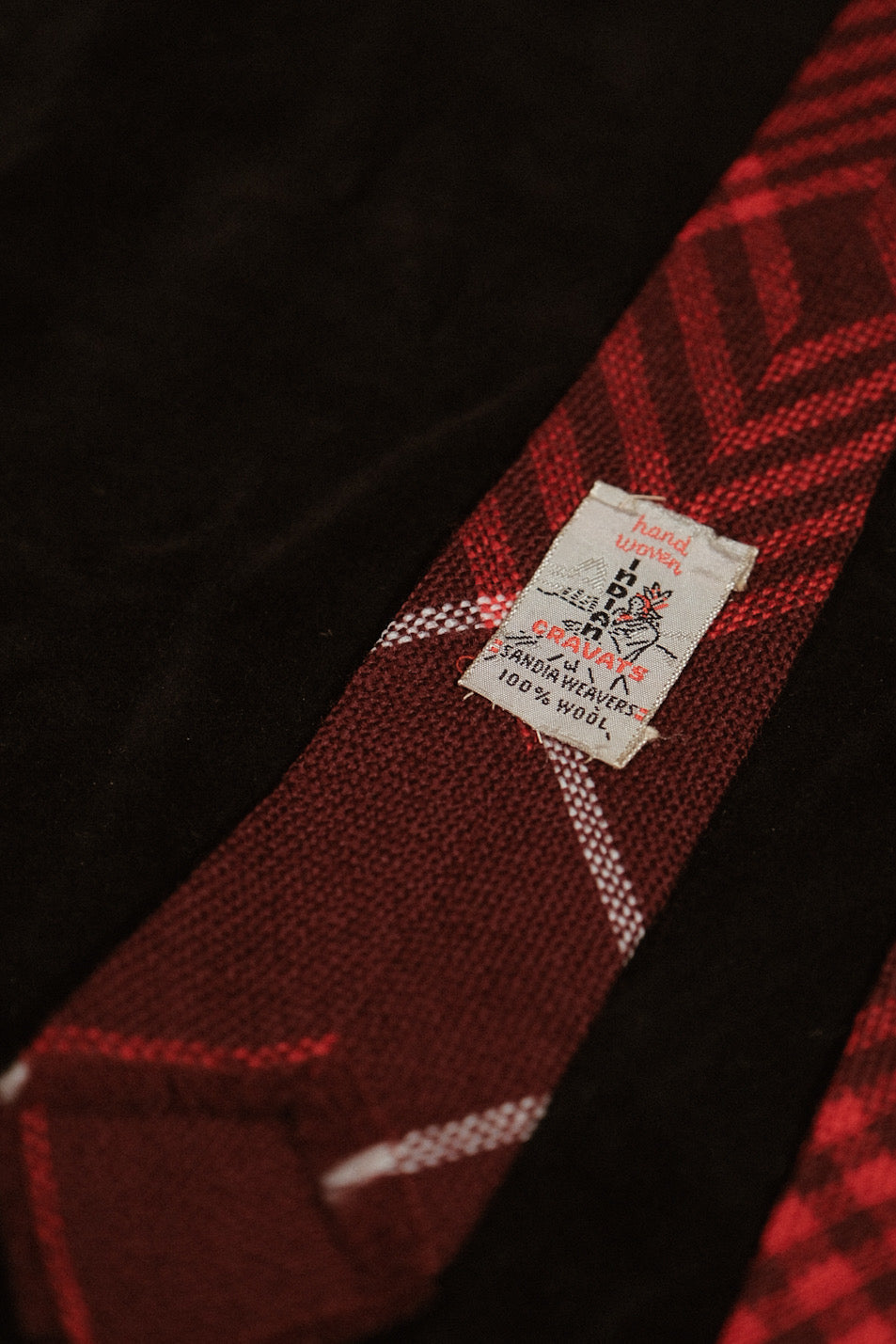 Red & White Blanket Check Native American Tie By Sandia Weavers