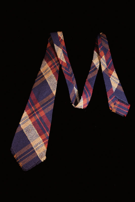 Navy, Red And Cream Plaid Hand Woven Native American Tie By El Denver Weavers