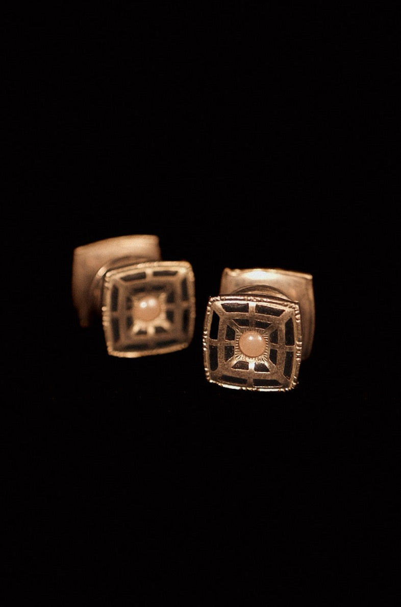1920s Square Snap Cufflinks With Mother Of Pearl Centre
