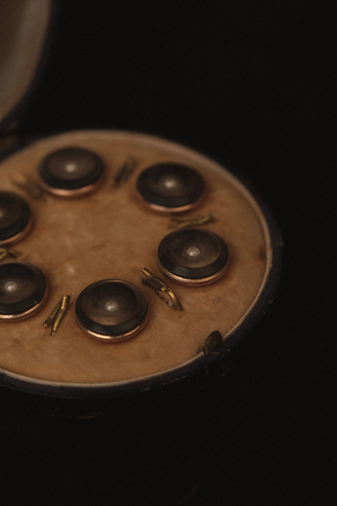 Antique Abalone & Pearl Ring Back Stud Set In Original Box