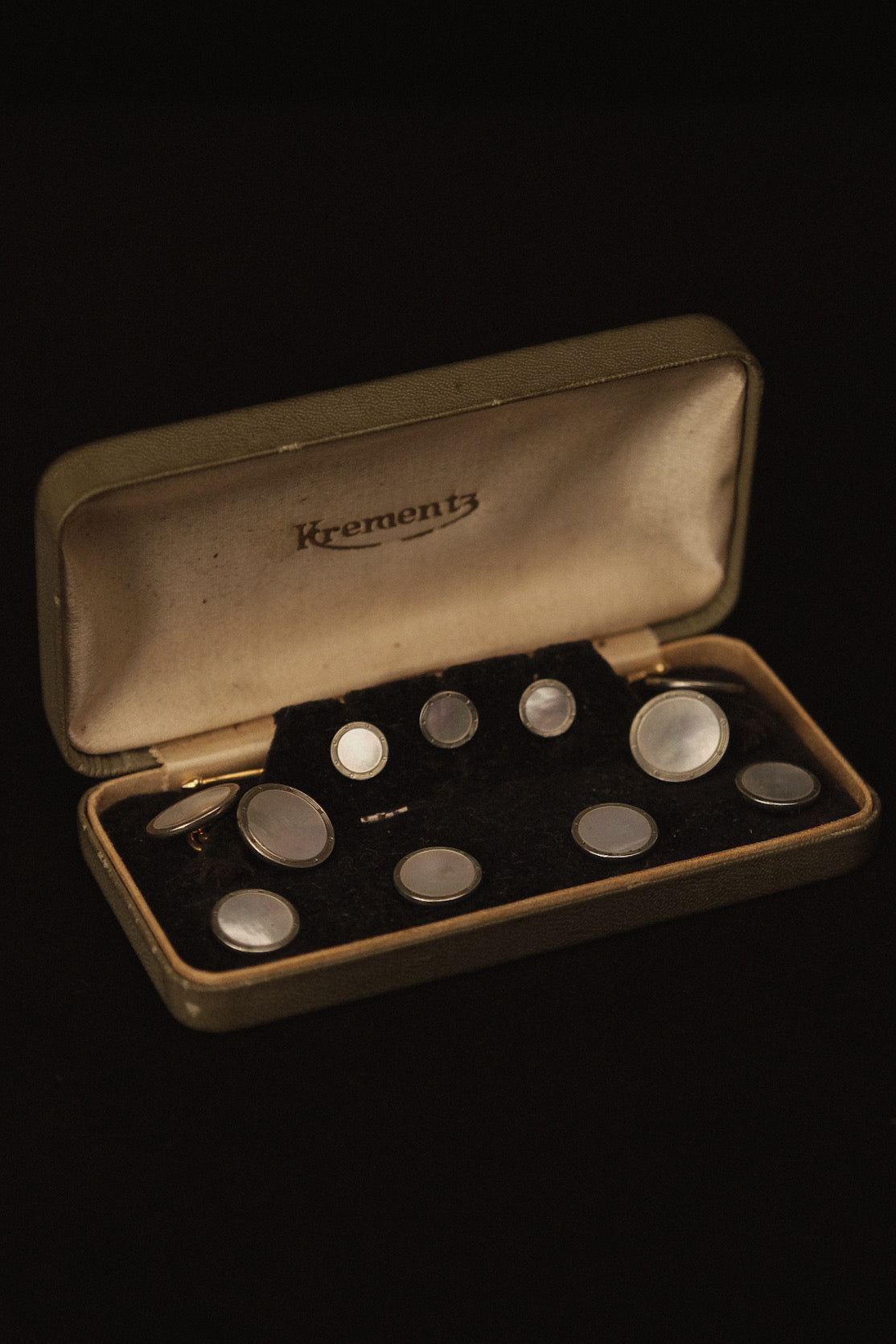 Gold Plated Art Deco 1930s Mother Of Pearl Cufflink & Stud Set By Krementz