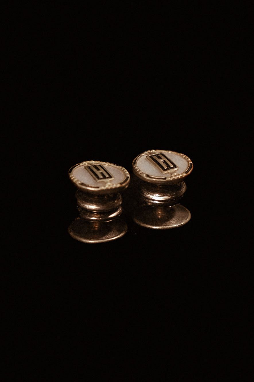 Authentic 1920s Snap Cufflinks With Mother Of Pearl Face & Enitial "H"