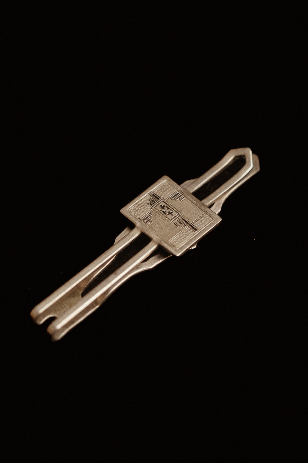 1920s Tie Slide With Hand Painted Detailing (Silver Plated)