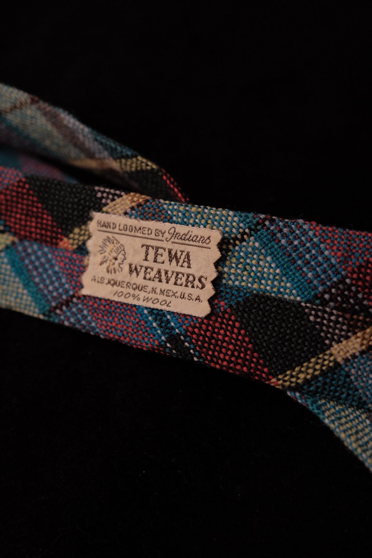 Teal, Red & Yellow Tartan Native American Tie By Tewa Weavers, New Mexico