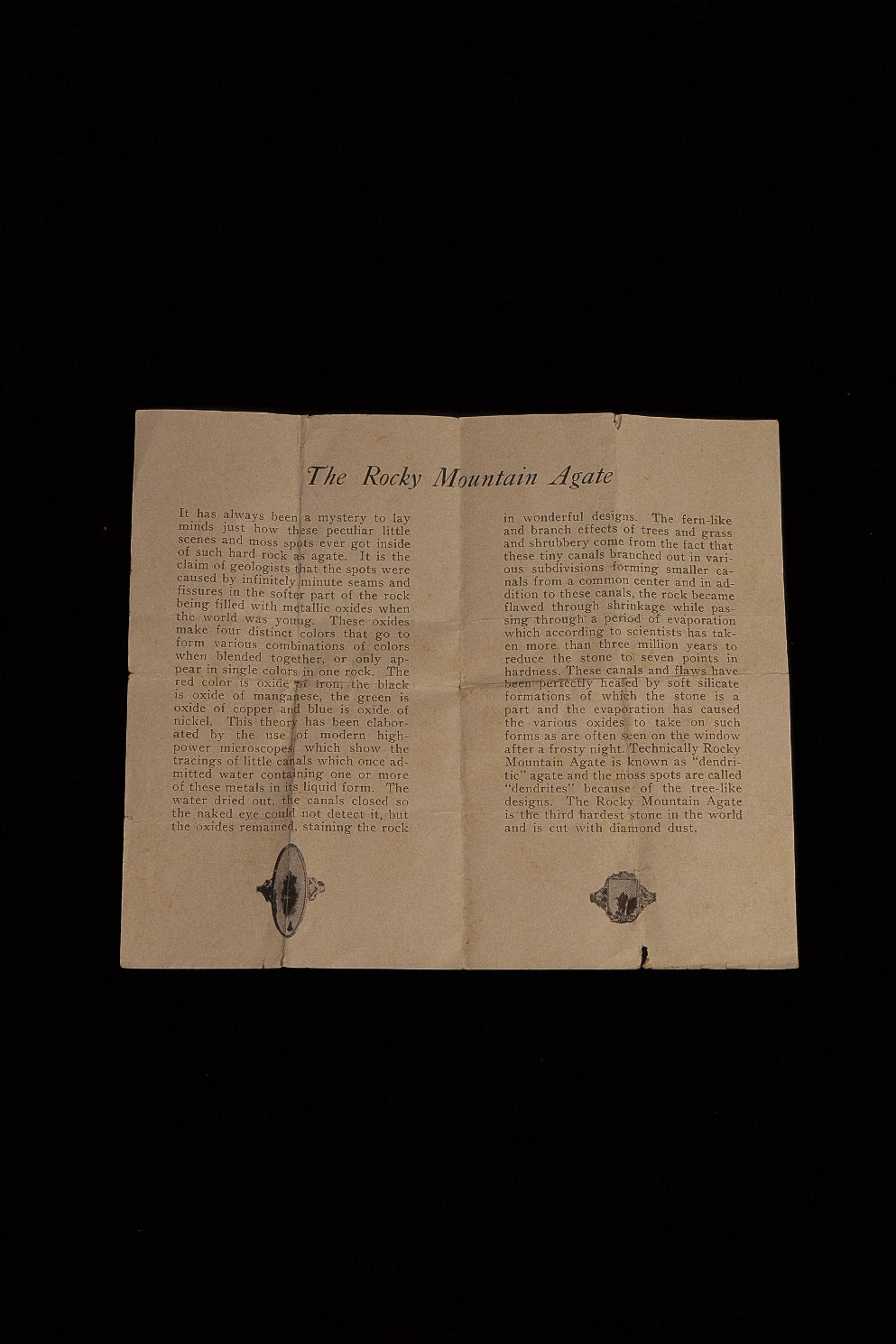 1940s Tie Bar With Rocky Mountain Agate Plate & Pamphlet