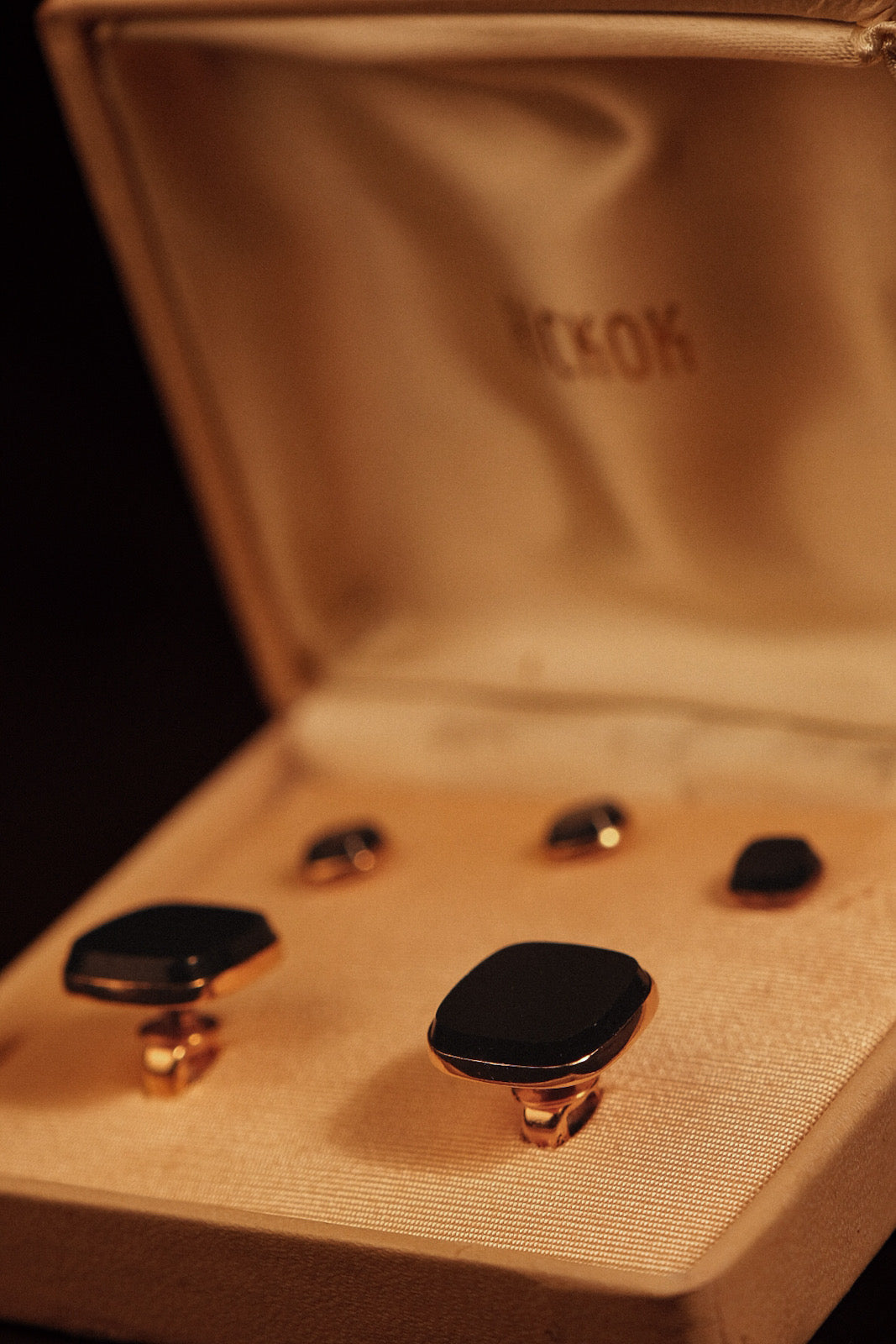 1930s Black Enamel Cufflinks & Stud Set By Hickok