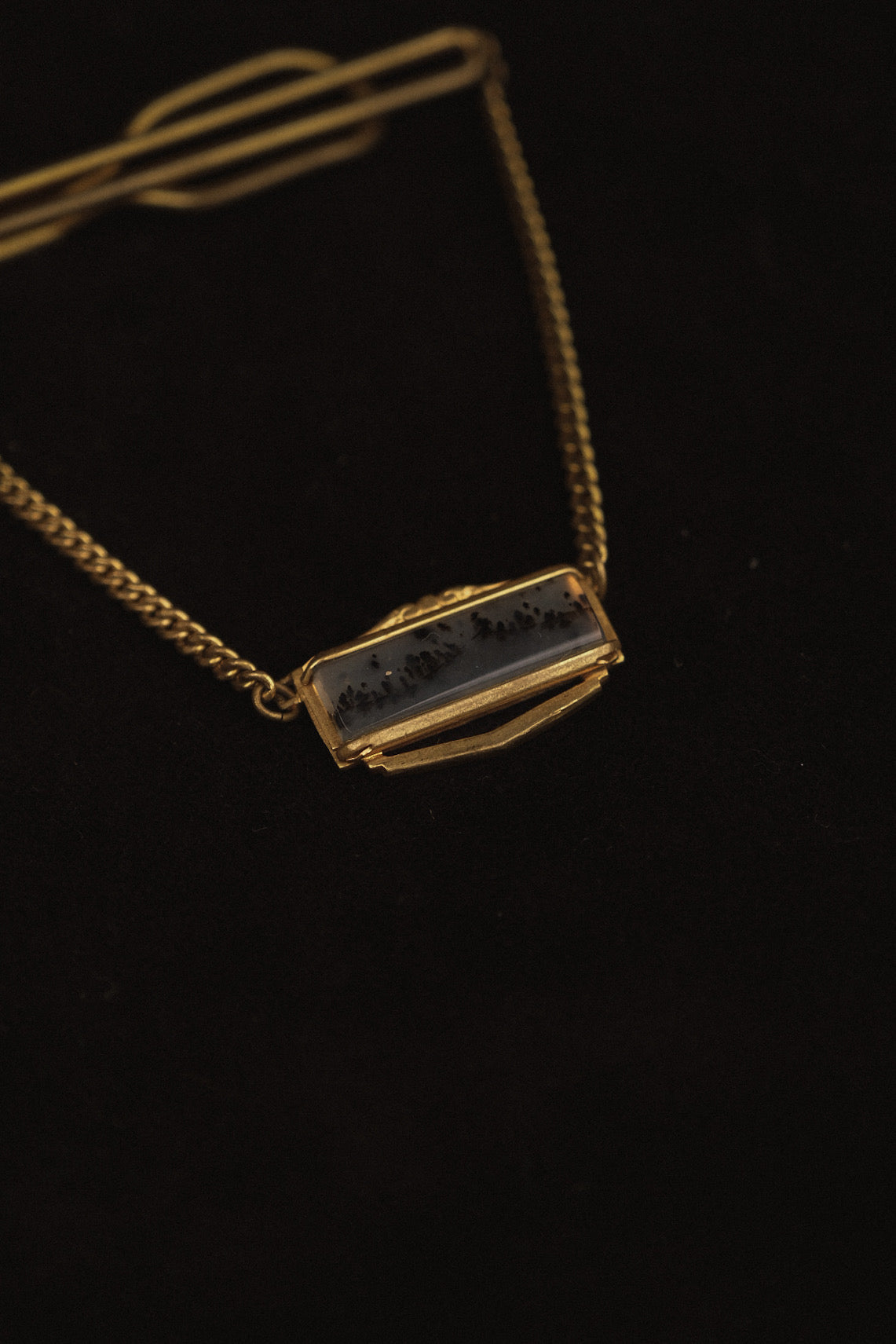 1930s Tie Bar With Decorative Rocky Mountain Agate Plate