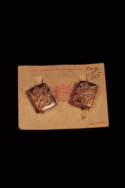 1920s Gold Plated Cufflinks With Decrorative Fronts On Display Card