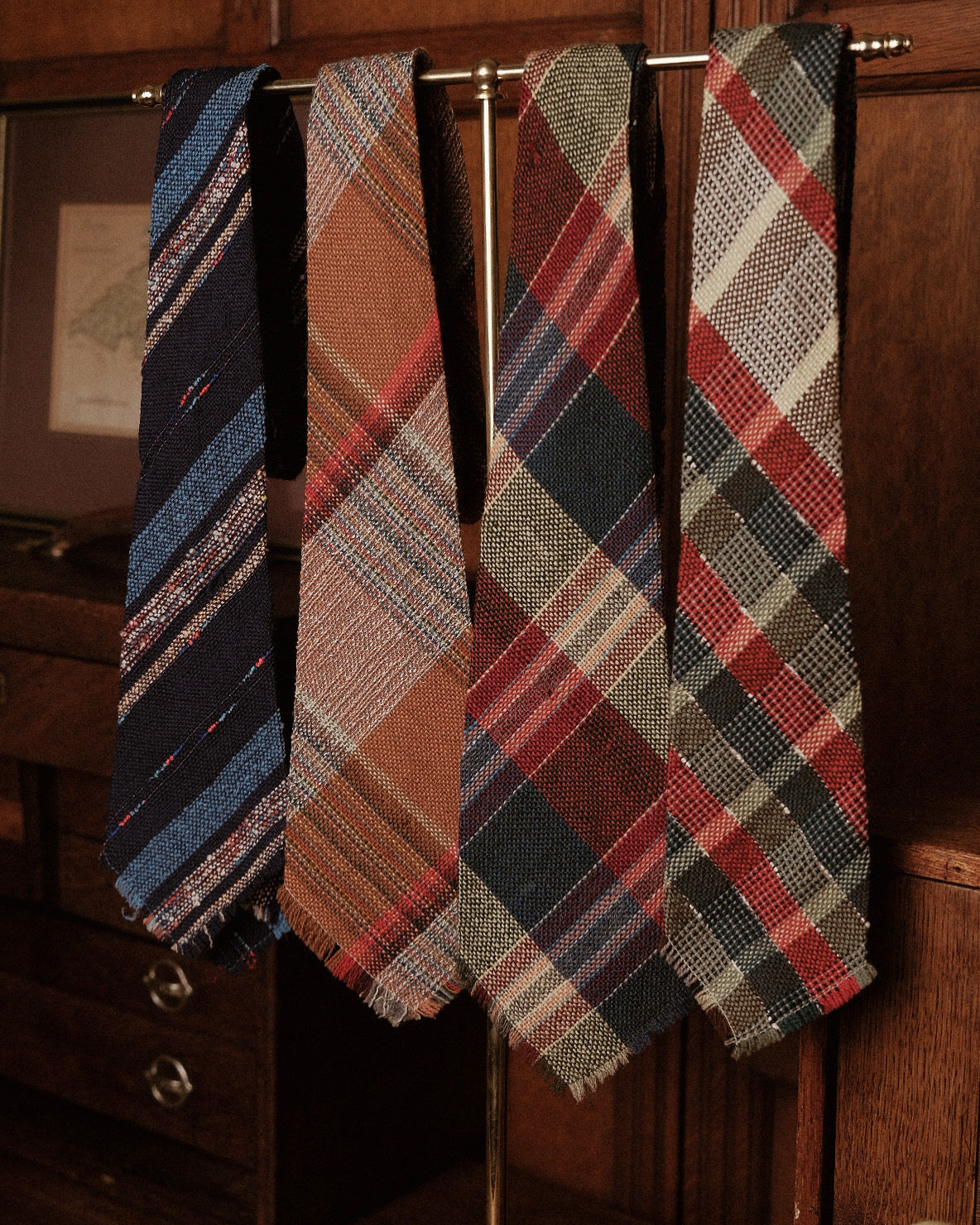 Red,Blue and Cream Checked Native American Tie By Baures Weavers, New Mexico