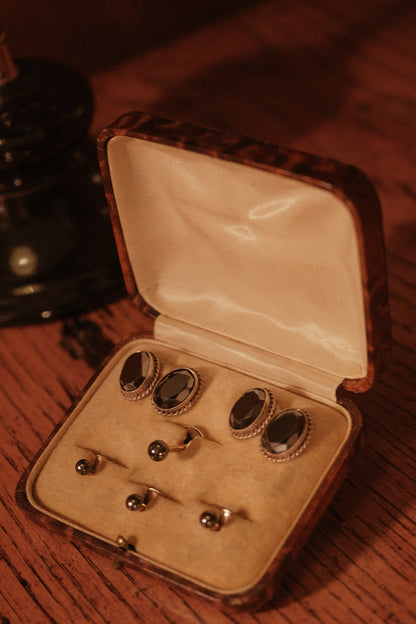 1920s Hematite Cufflinks & 9Kt Gold Tuxedo Studs