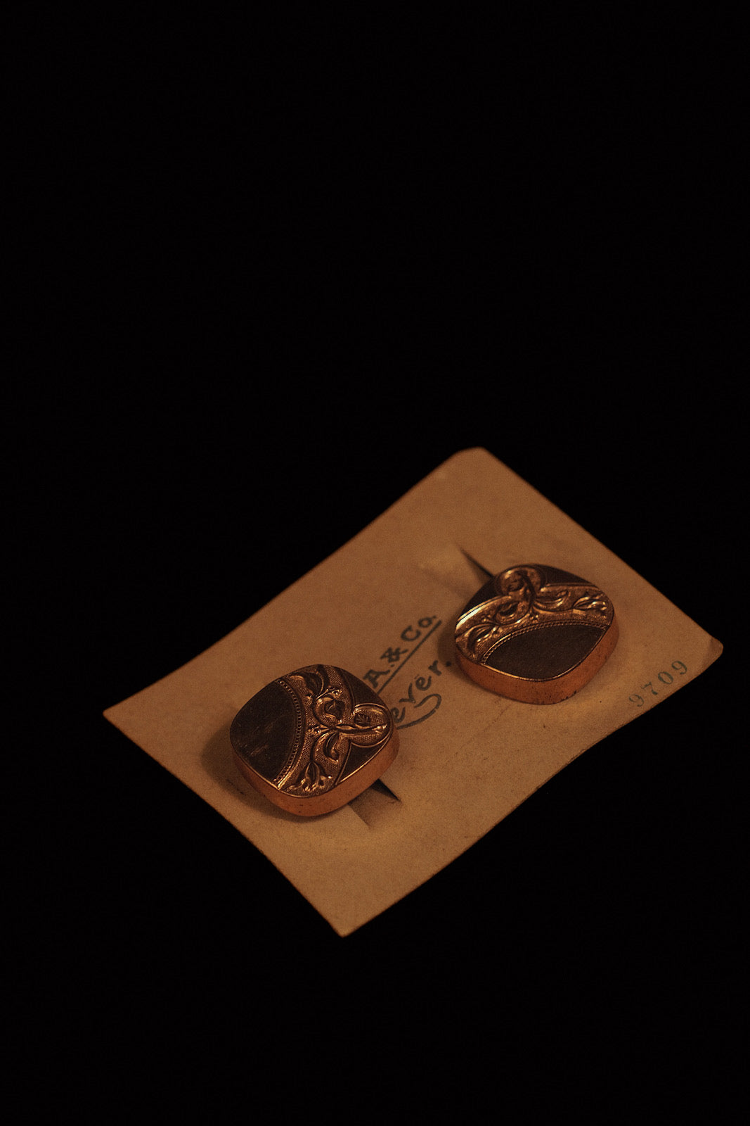 Edwardian Rolled Gold Cufflinks With Leaf Decoration On Display Card