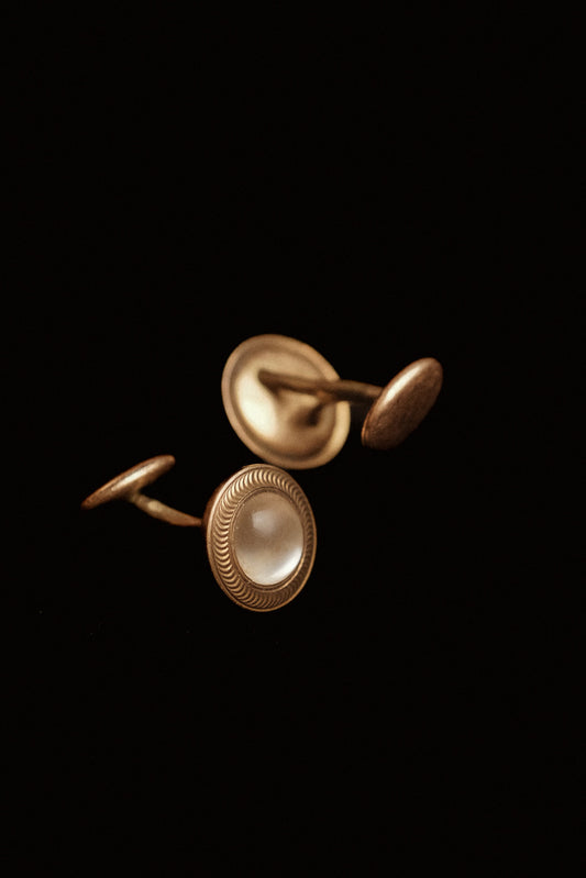 1910s Gold Plated Cufflinks With Pale White Moonstone