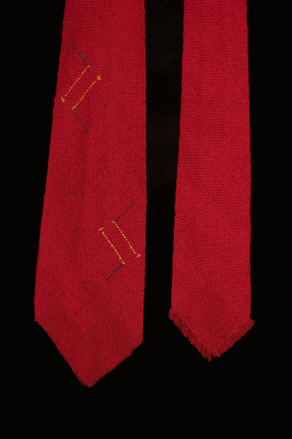 Red Native American Tie With Embroidery By The Chief Weavers Ltd