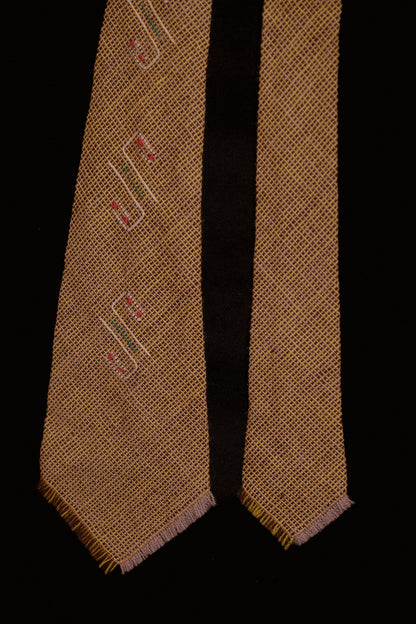 1930s Mustard Native American Tie With Embroidery By Sandia Weavers