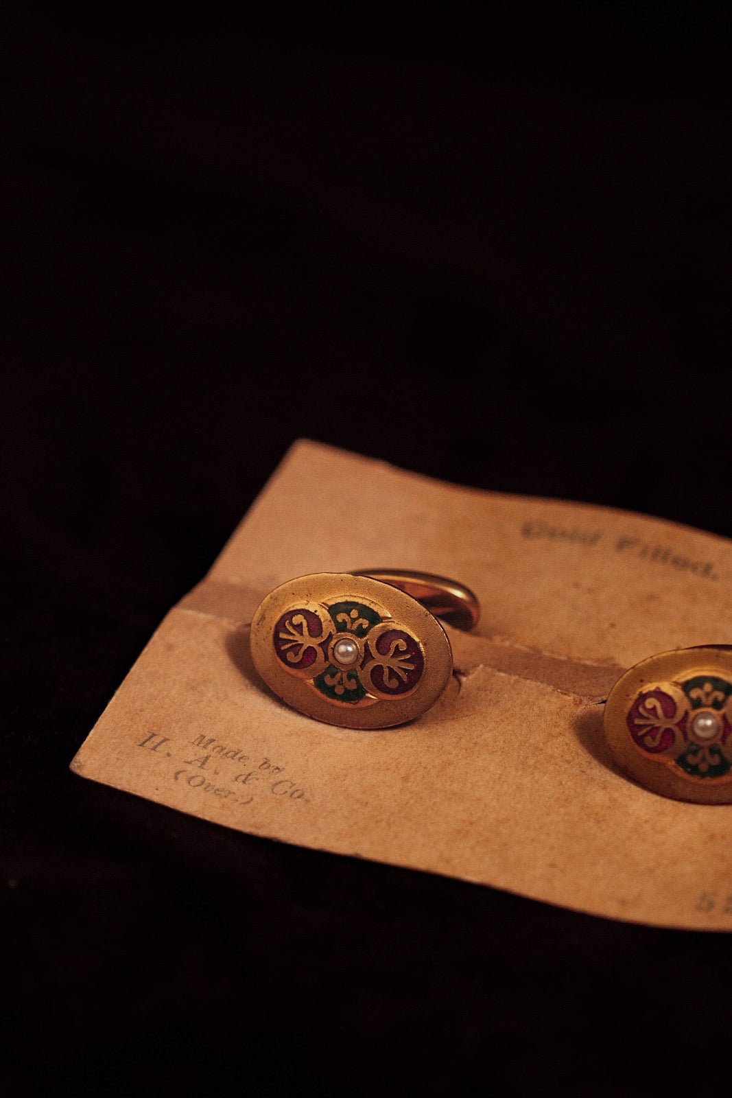 1920s Gold Filled Cufflinks With Painted Crest By H.A. & Co.