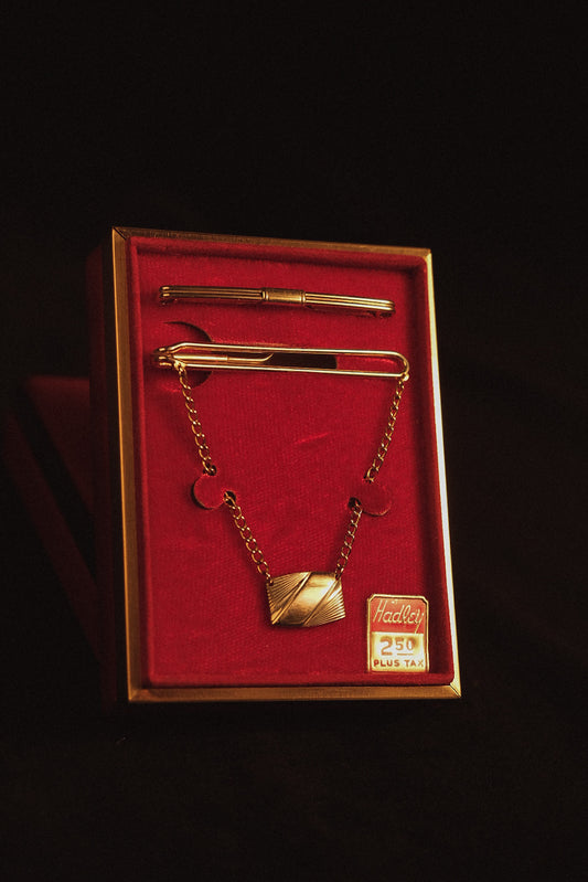 1930s Deadstock Collar & Tie Bar Set By Hadley In Original Gift Box No 4