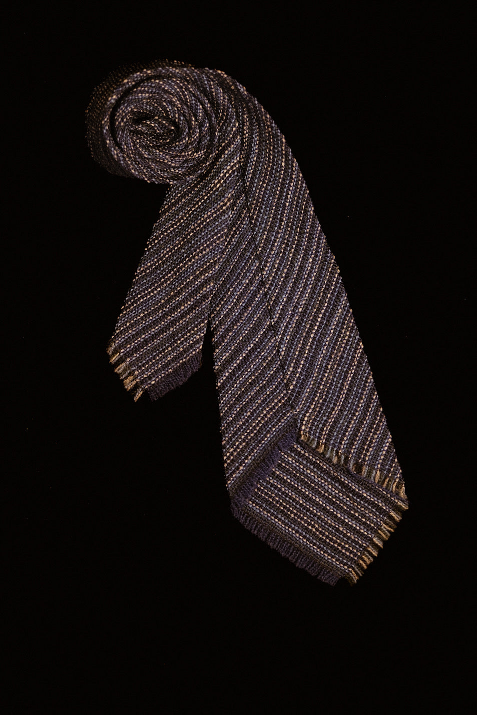 Navy Needle Stripe Hand Woven Native American Tie By Tewa Weavers