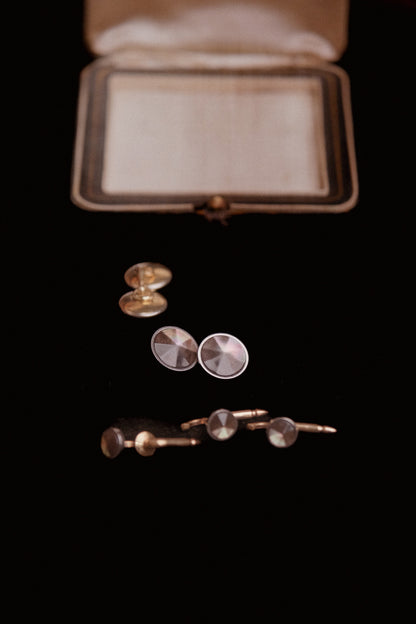 1920s Gold Plate & Abalone Cufflink & Stud Set By Kum-A-Part