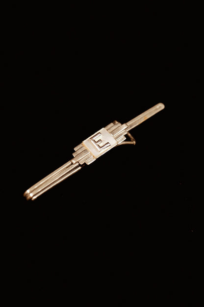 Art Deco Tie Slide Featuring The Initial "E"
