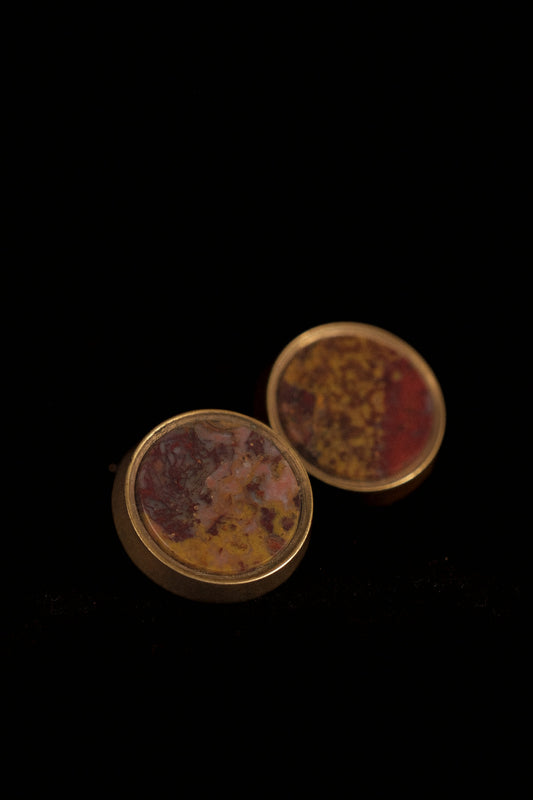 1880s Spin Back Cufflinks With Jasper Face "PAT.AUG.86"