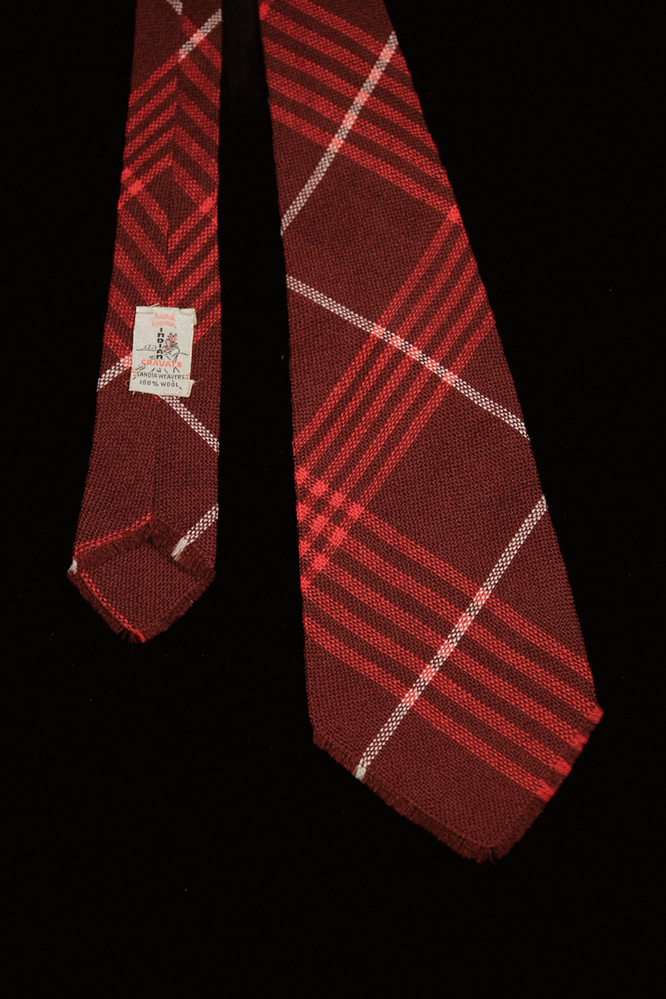 Red & White Blanket Check Native American Tie By Sandia Weavers