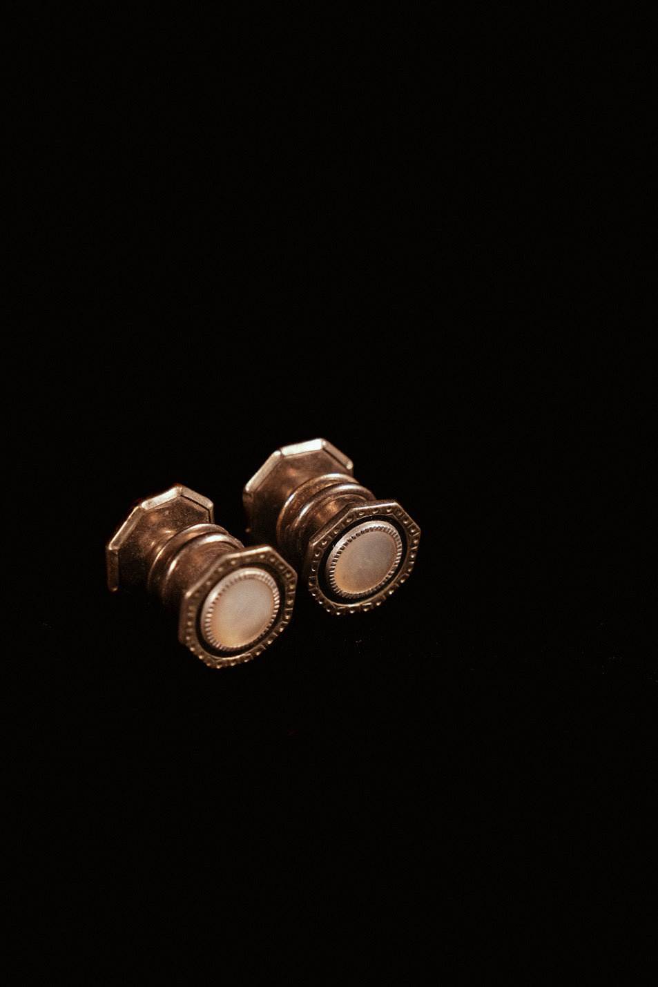 Authentic 1930s "Snap-Link" Cufflinks With Mother Of Pearl and Black Enamel Surround