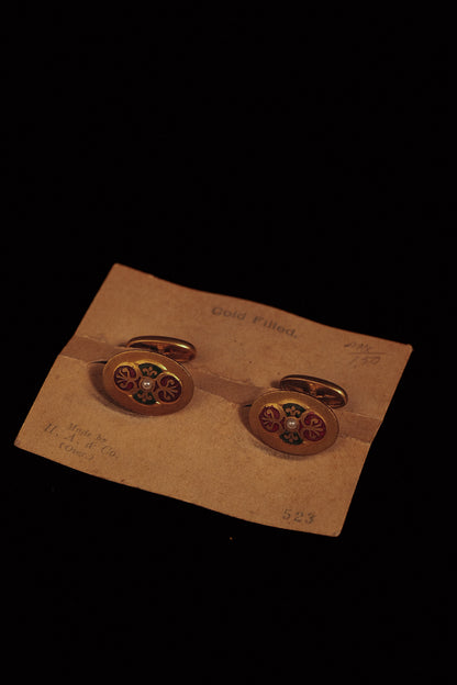 1920s Gold Filled Cufflinks With Painted Crest By H.A. & Co.