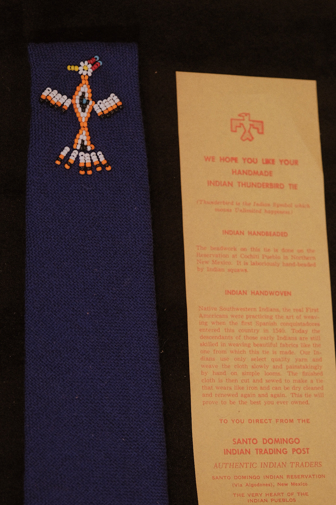 Rare Original 1930's Thunderbird Native American Tie In Blue (Boxed)