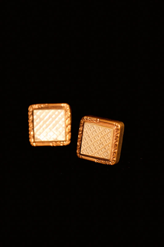 Ornate Framed 1880s Cufflinks With Decorative Mother Of Pearl Centre