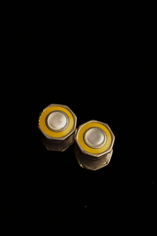 Original 1920's Yellow Circle & Mother Of Pearl Snap Cufflinks