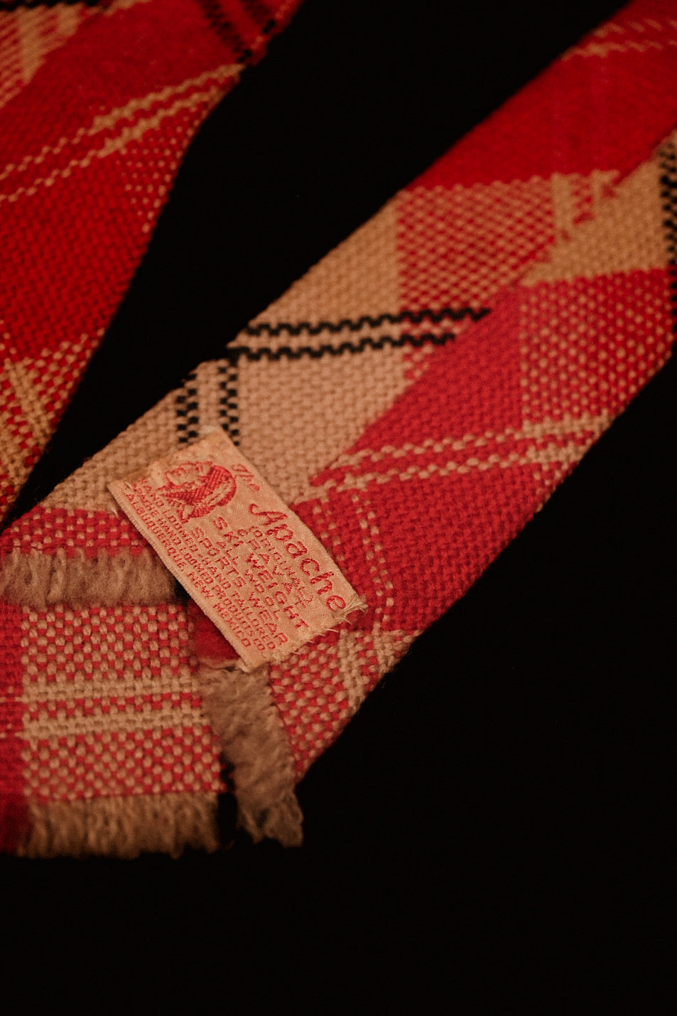 Light Red And Cream Plaid Native American Tie By Apache Weavers, New Mexico