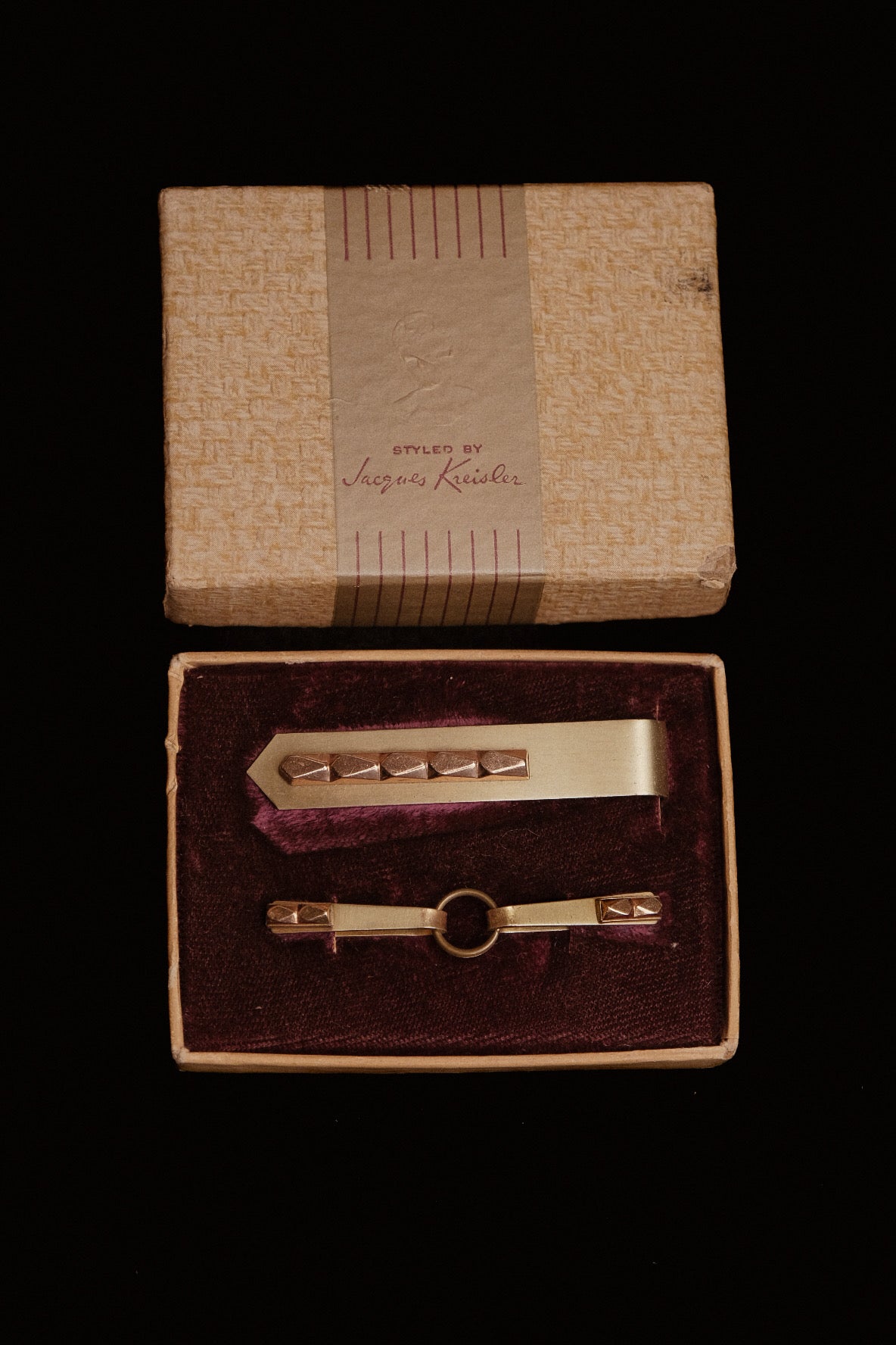 1930s Collar & Tie Bar Set By Jacques Kreisler USA In Original Gift Box No 8