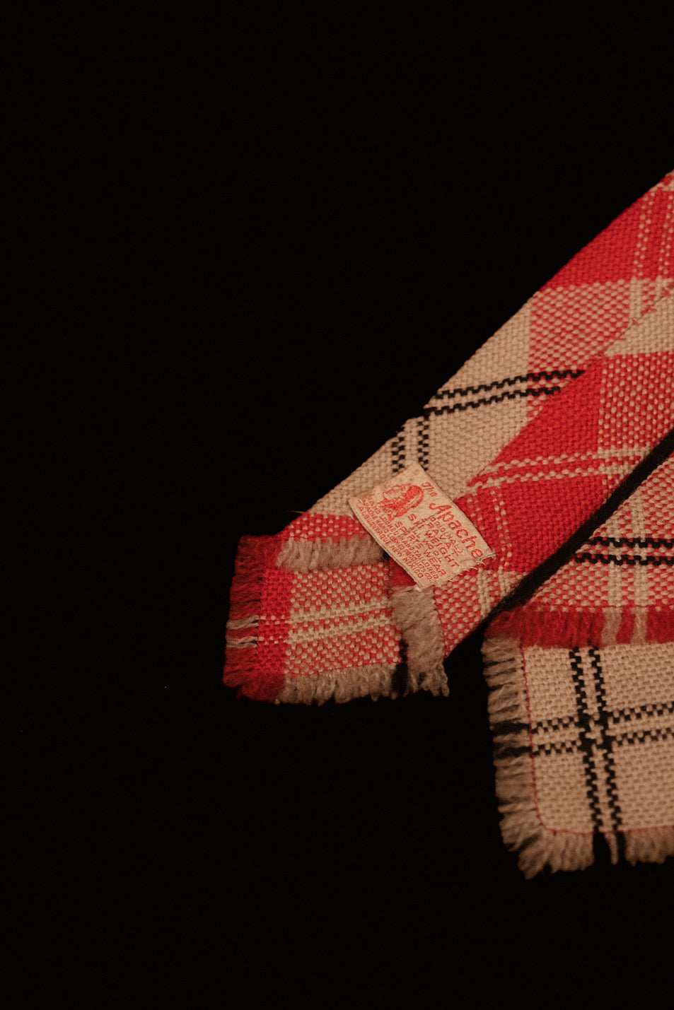 Light Red And Cream Plaid Native American Tie By Apache Weavers, New Mexico