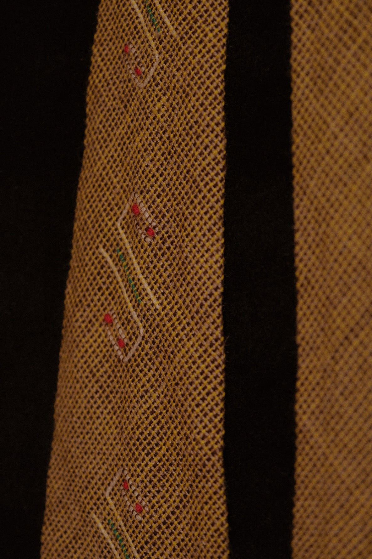 1930s Mustard Native American Tie With Embroidery By Sandia Weavers