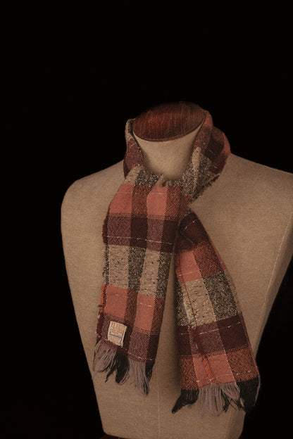 (Extremely Rare) Handwoven Native American Scarf In Brown Check By El Ricos Weavers. Circa 1939