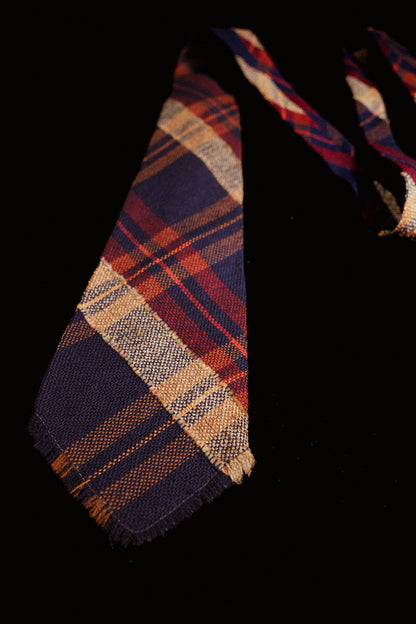 Navy, Red And Cream Plaid Hand Woven Native American Tie By El Denver Weavers