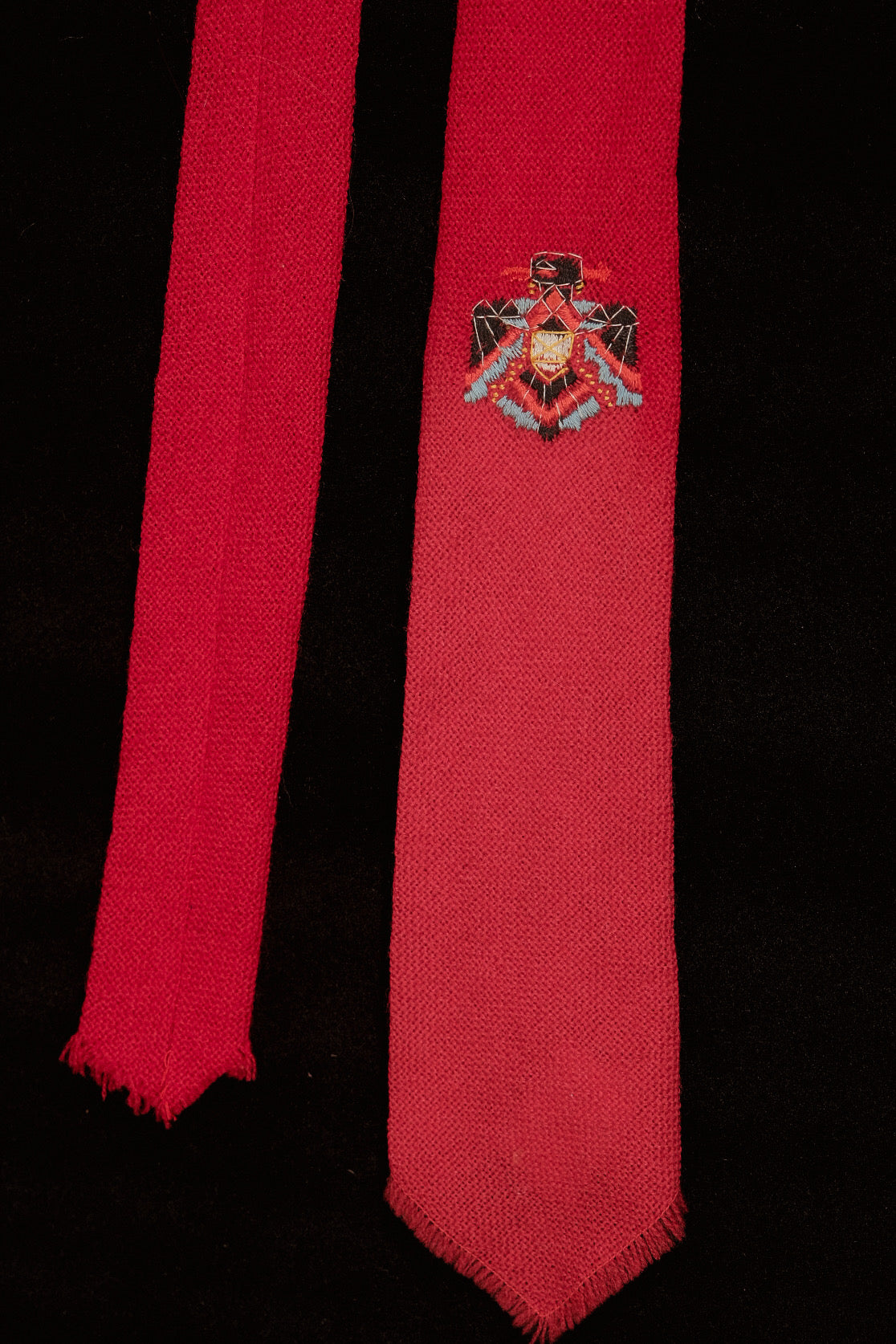 Red Native American Tie With Intricate Thunder Bird Embroidery