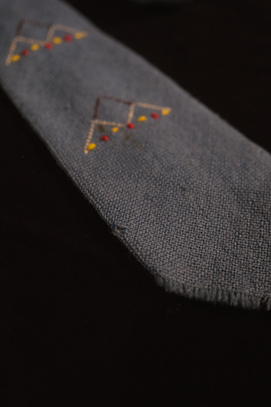Light Blue Pyramid Embroidered Native American Tie By Indian Cravats, Santa Fe