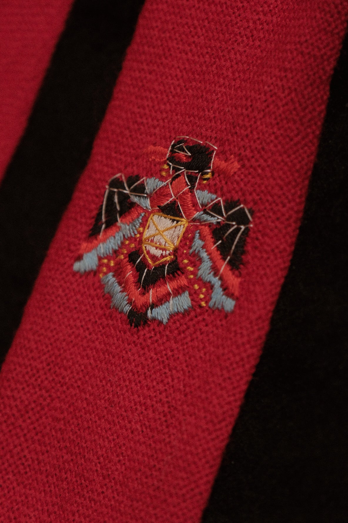 Red Native American Tie With Intricate Thunder Bird Embroidery