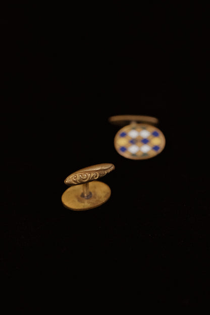 Edwardian 1890s Hand Painted Harlequin Cufflinks