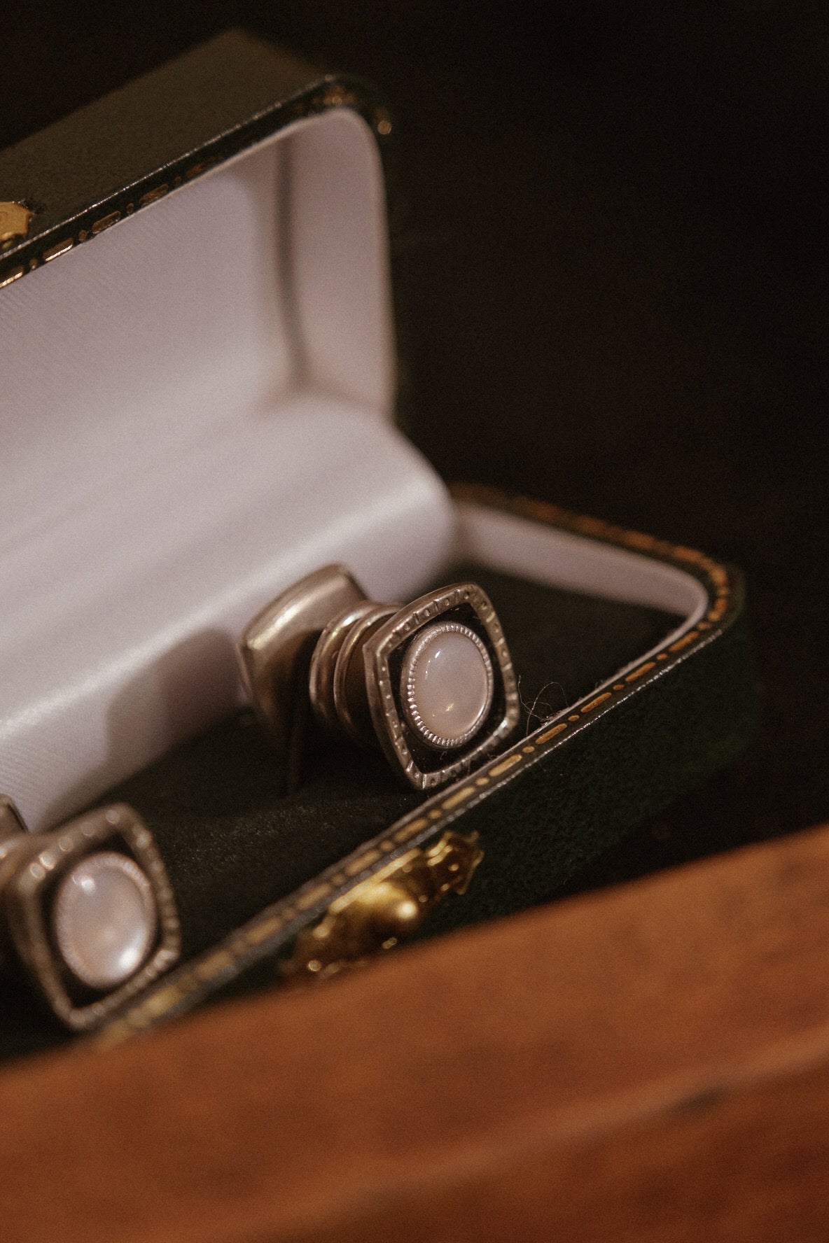 Authentic Square 1930s "Snap-Link" Cufflinks With Mother Of Pearl and Black Enamel Surround