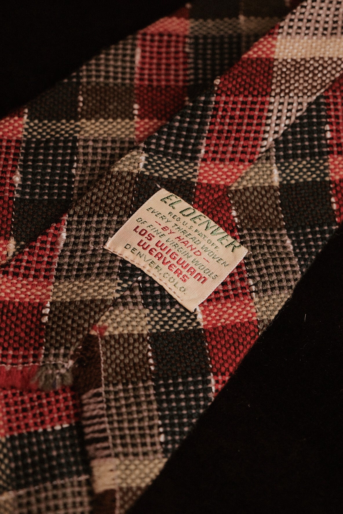 Red & Green Checkerboard Native American Tie By El Denver Weavers