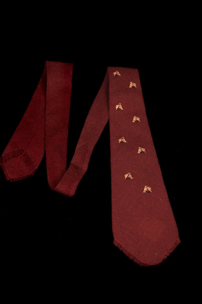 Wine Plaid Native American Tie With Horse Head Embroidery By Tewa Weavers