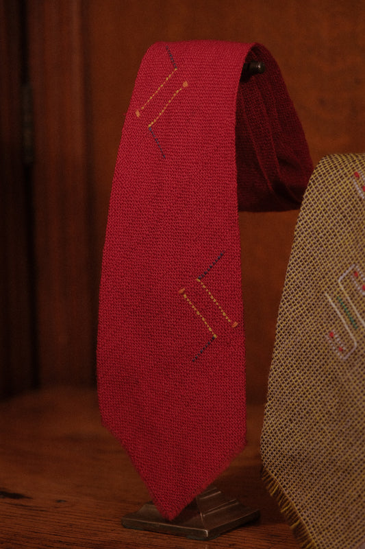 Red Native American Tie With Embroidery By The Chief Weavers Ltd