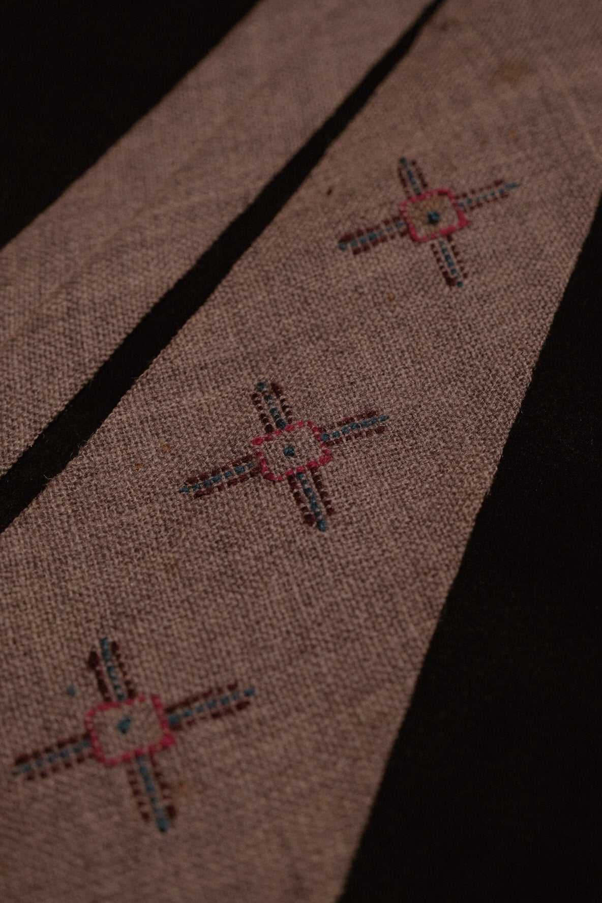 Grey Native American Tie With Cross Embroidery