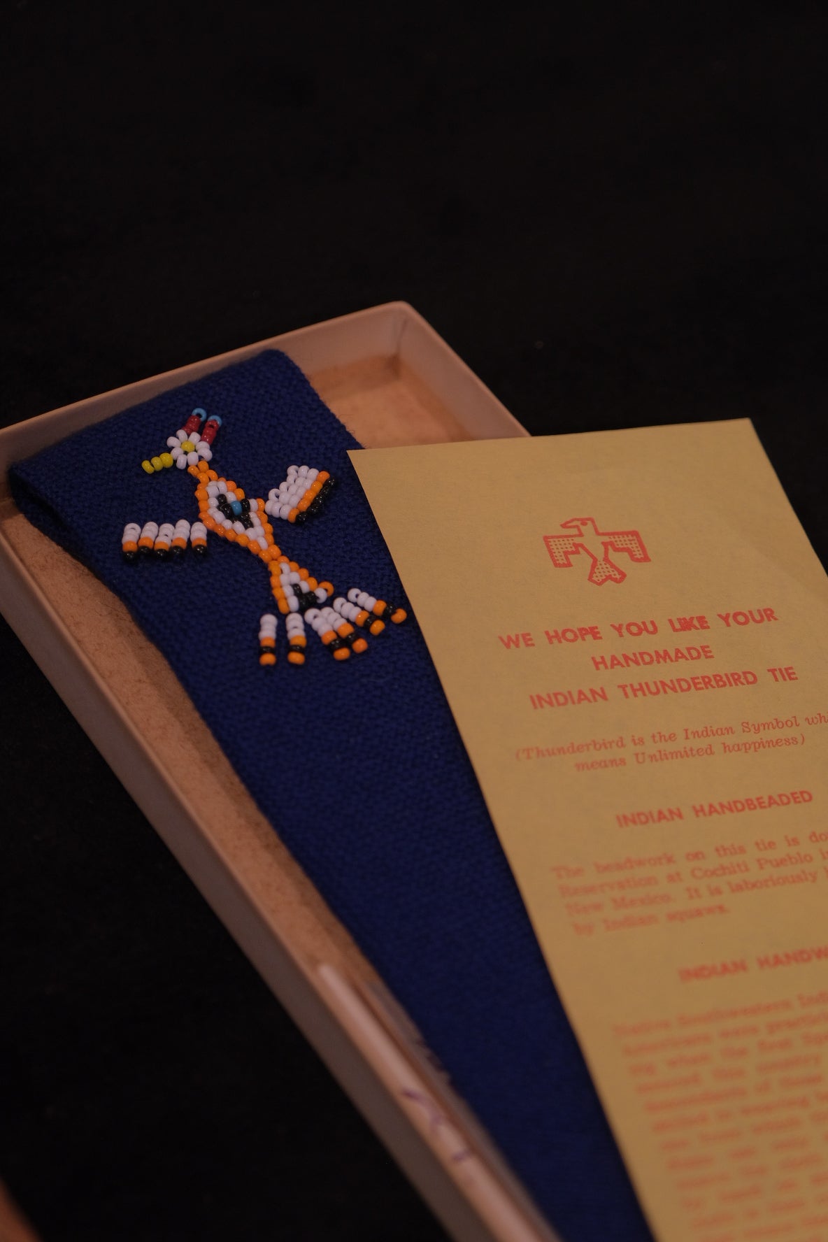 Rare Original 1930's Thunderbird Native American Tie In Blue (Boxed)