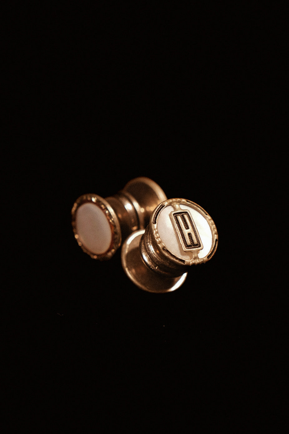 Authentic 1920s Snap Cufflinks With Mother Of Pearl Face & Enitial "H"