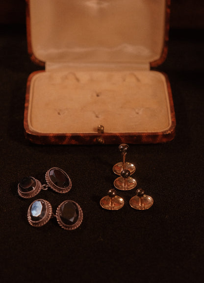 1920s Hematite Cufflinks & 9Kt Gold Tuxedo Studs